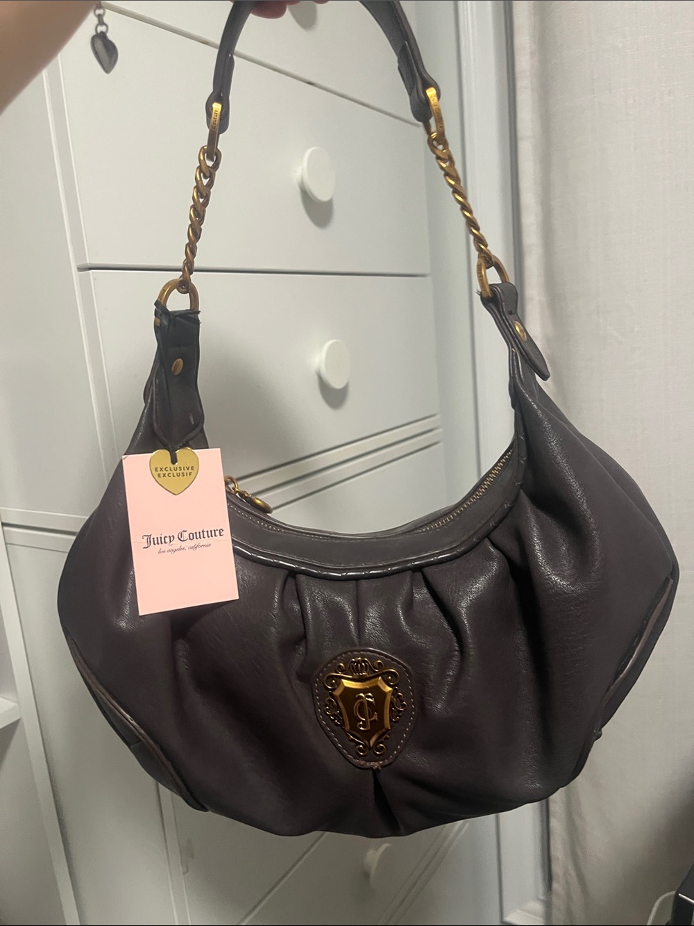 NWT | Juicy Couture Chocolate Brown Hobo Romance Shoulder Bag with Gold Chain